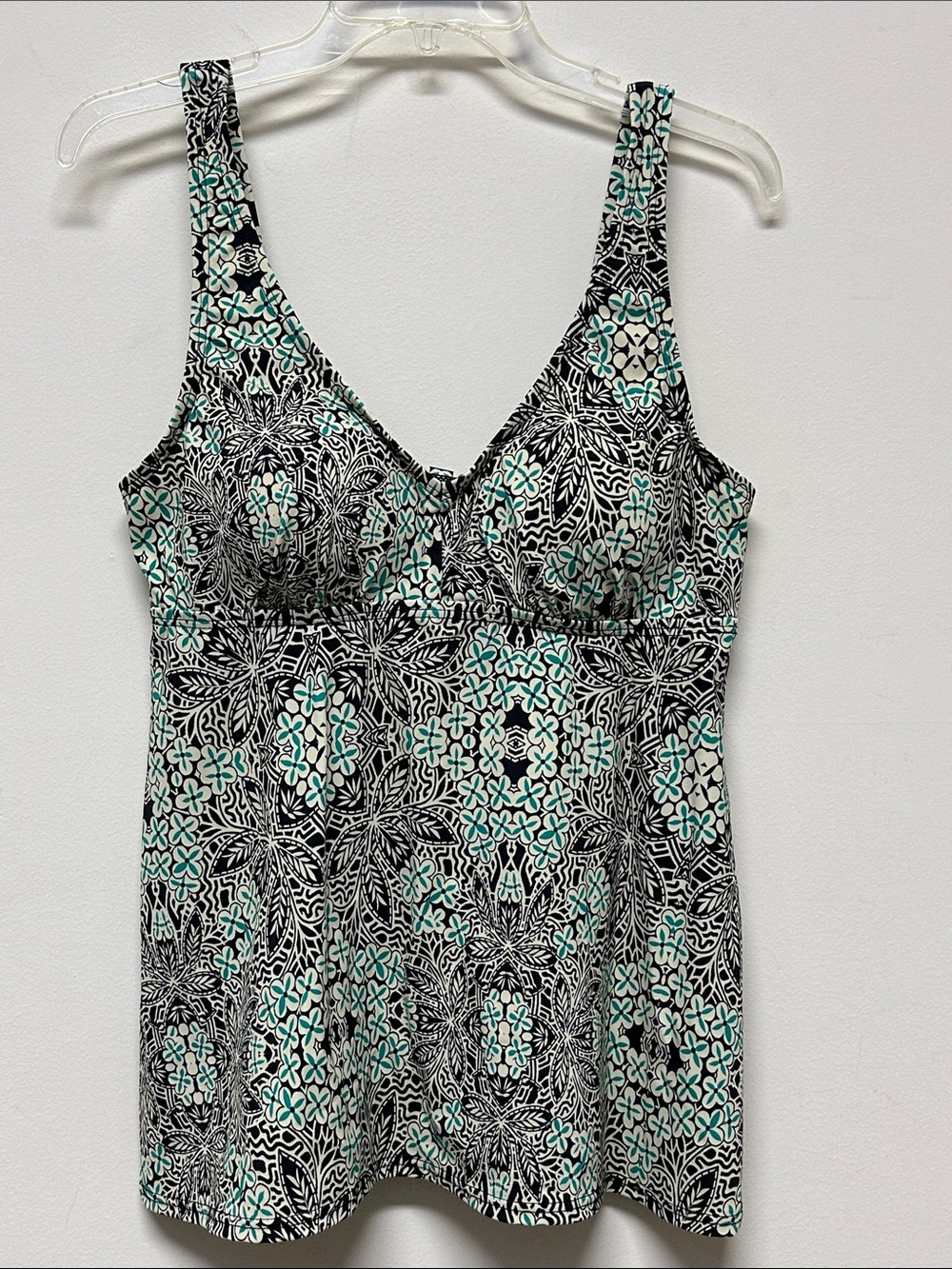 Swimsuits For All Black & Mint Green Floral Medallion Tankini Swim Top size 10